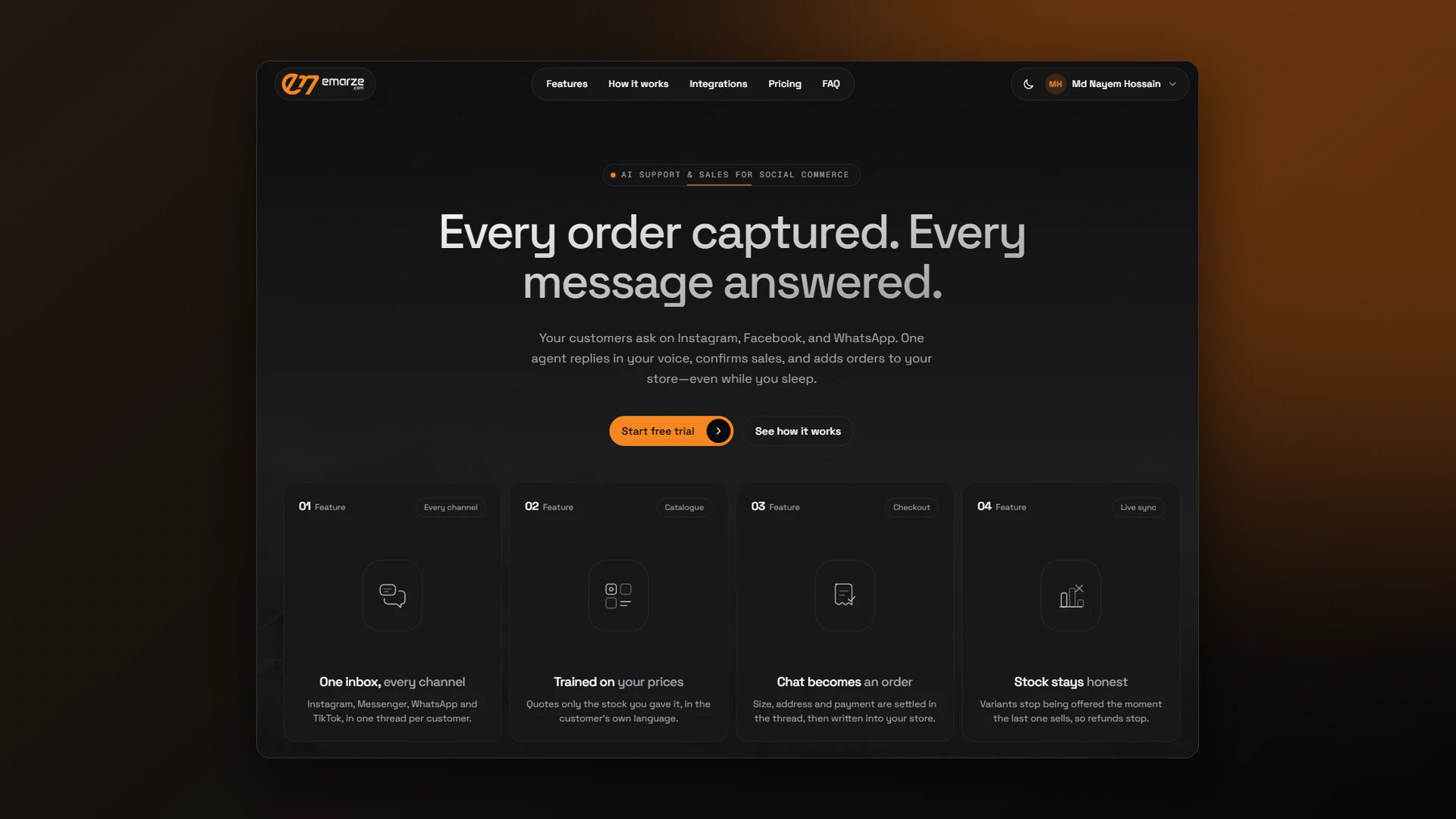 Landing page — AI support and sales for social commerce