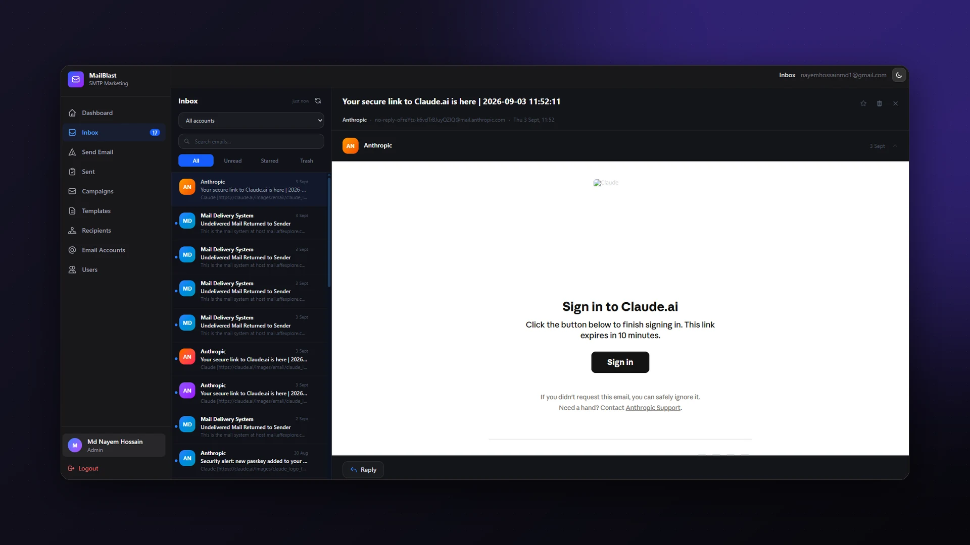 Unified IMAP inbox across all connected accounts